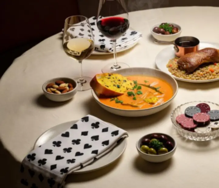 Menu gastronomique français et vins servis dans un lounge de cartes