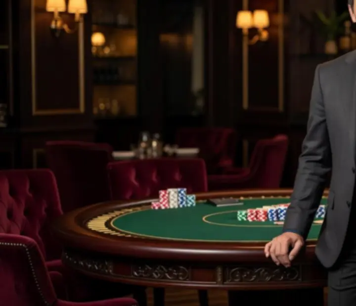 Portrait de Pierre Dubois, hôte de poker senior en card room restaurant