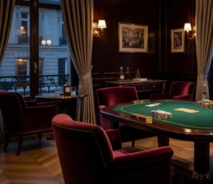 Ambiance feutrée d'un restaurant card lounge avec tables de poker en France