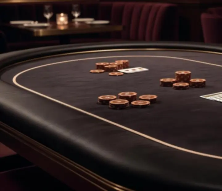Tables de poker design avec tapis feutré et jetons décoratifs dans un card lounge