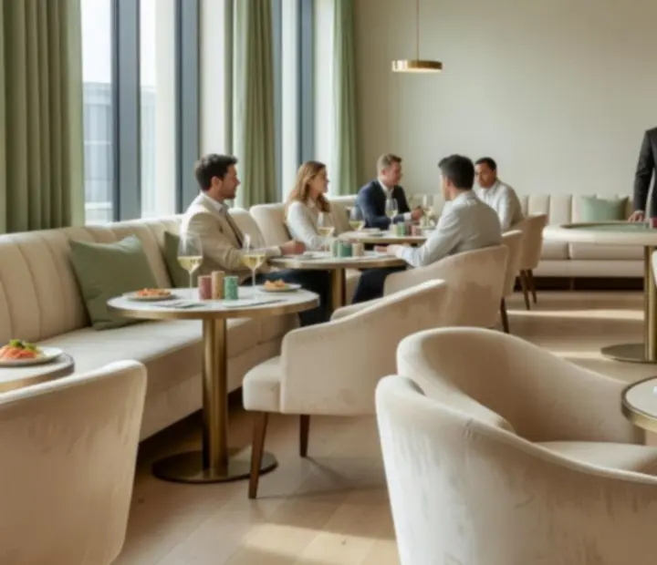 Salon de cartes restaurant lumineux préparé pour une soirée de poker hors ligne